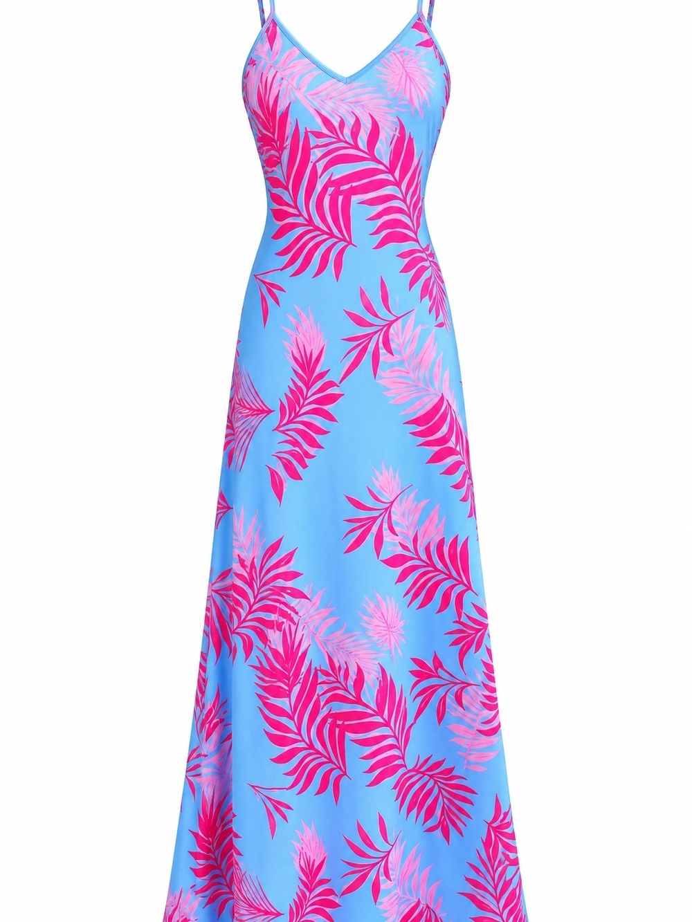 Blue & Pink Tropical Slip Maxi Dress